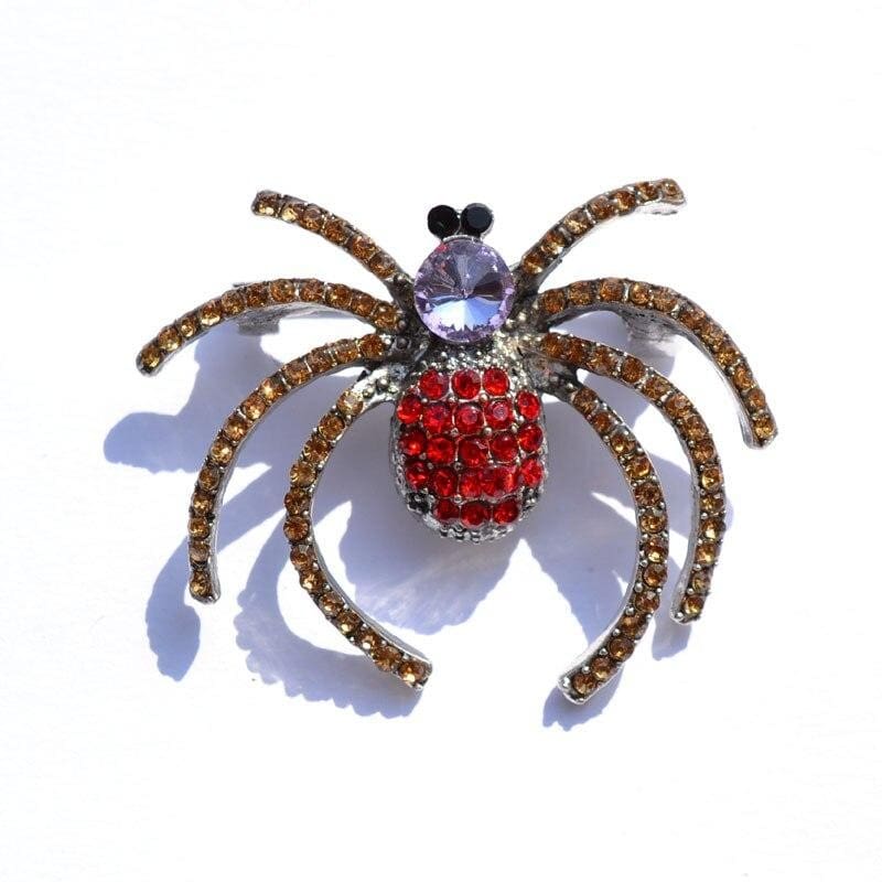 Broche Araignée En Acier Doré Avec Cristal Rouge | Bijou Fantaisie Pour Femmes | Idée Cadeau Originale